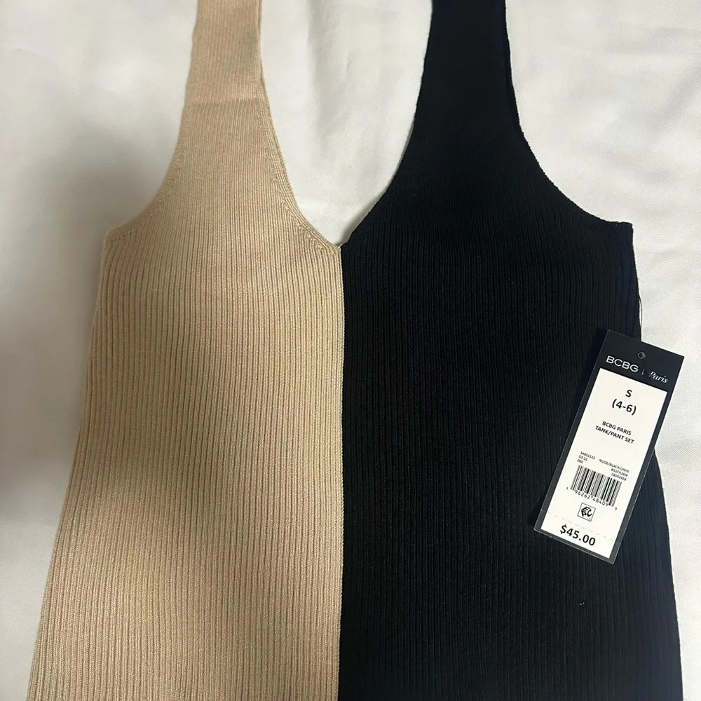 BCBG Black and Cream Colorblock pants and top sleevesless size small NWT. - Picture 2 of 16